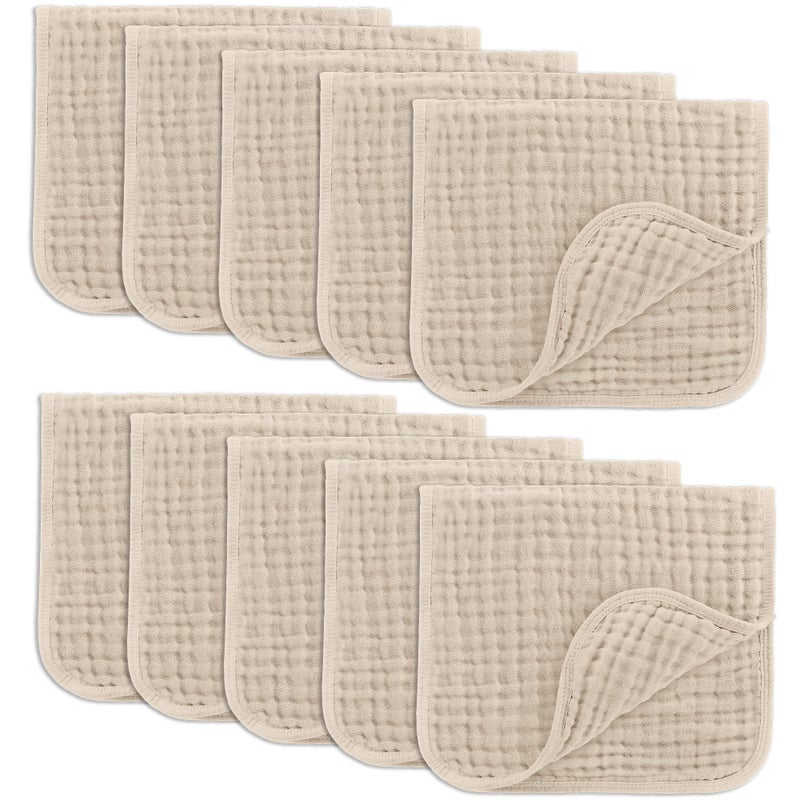 Comfy Cubs Muslin Burp Cloths 20 x 10 Pack of 10 Large 6Layer Ultra Absorbent 100 Cotton for Baby Drool and Messes Soft Safe Gentle Baby Burp Cloths for Boys Girls Sand
