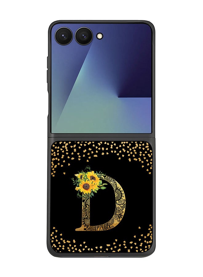 Stylizedd For Samsung Galaxy Z Flip7 Case,Slim fit Camera Protection, Shockproof Thin Phone cover  - Custom Floral Monogram - D ( Black )