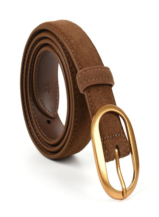 Valleycomfy Womens Leather Suede Waist Belt for Casual Dress Jeans Ladies with Gold Buckle Brown 27"-31" - Image 1