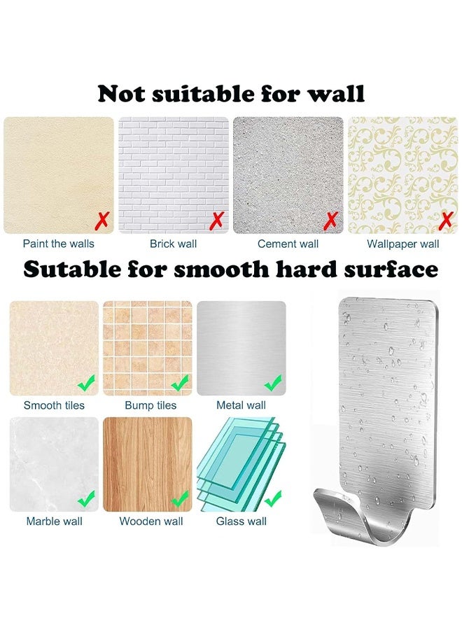 Adhesive Hooks Heavy Duty Wall Hangers Hooks Waterproof Stainless Steel Towel Hanger Holder Stick on Hooks for Hanging Kitchen Bathroom Home 6 Packs - Image 4