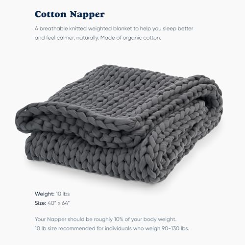 Bearaby Cotton Hand-Knit Weighted Blankets for Adults - Chunky Knit Blanket - Sustainable, Breathable, Organic, Cooling Weighted Blanket - Machine Washable (Asteroid Grey, 10 lbs, 40"x64") - Image 2