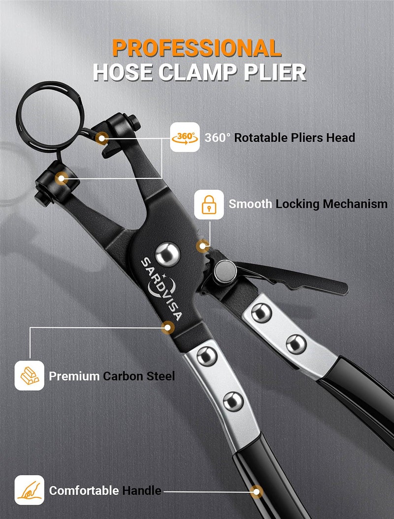 SARDVISA Hose Clamp Pliers, Heavy Duty Hose Clamp Tool with Locking Gear ï¼† Black Non-Slip Handle, Professional Automotive Repair Tool for the Removal & Installation of Ring-Type and Spring Band Clamps - Image 2