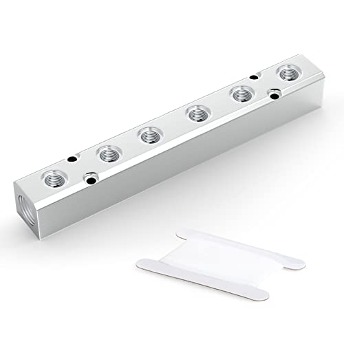 GASHER 1PCS Aluminum 6 Way 8 Port Pneumatic Manifold Air Distribution Block Splitter 1/4" Output Port 1/2" Supply Port - Image 1