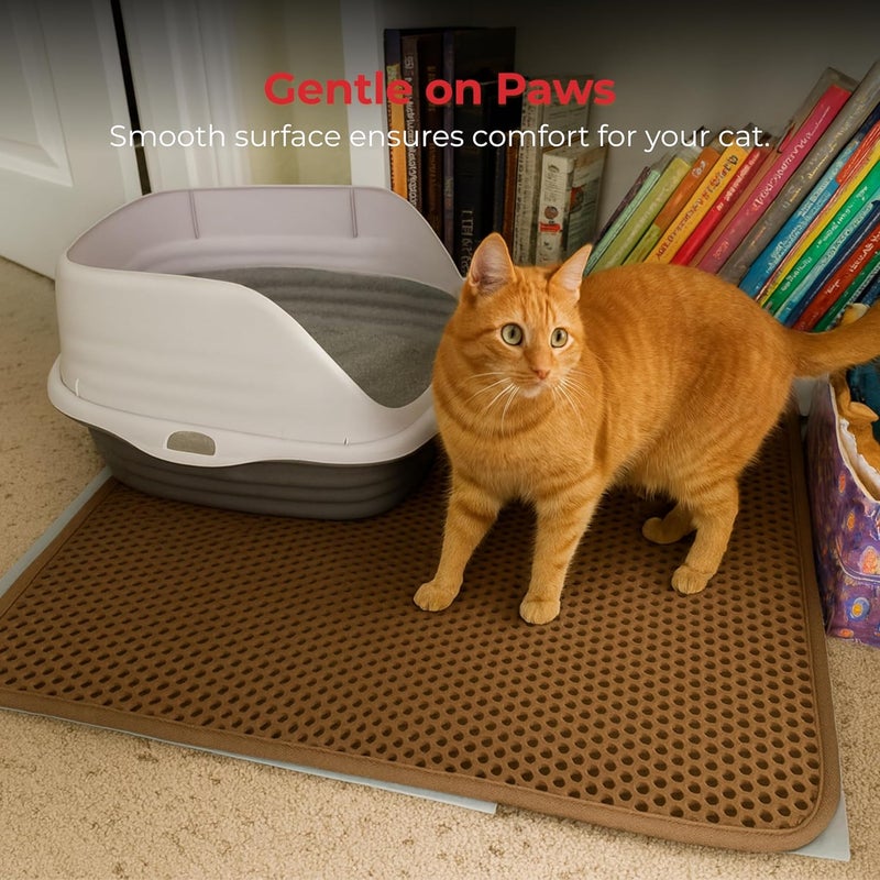 iPrimio Small Cat Litter Trapper by - Litter Mat, EZ Clean Cat Mat, Litter Box Mat Water Proof Layer and Puppy Pad Option. Patented (23"x21" Brown) - Image 4