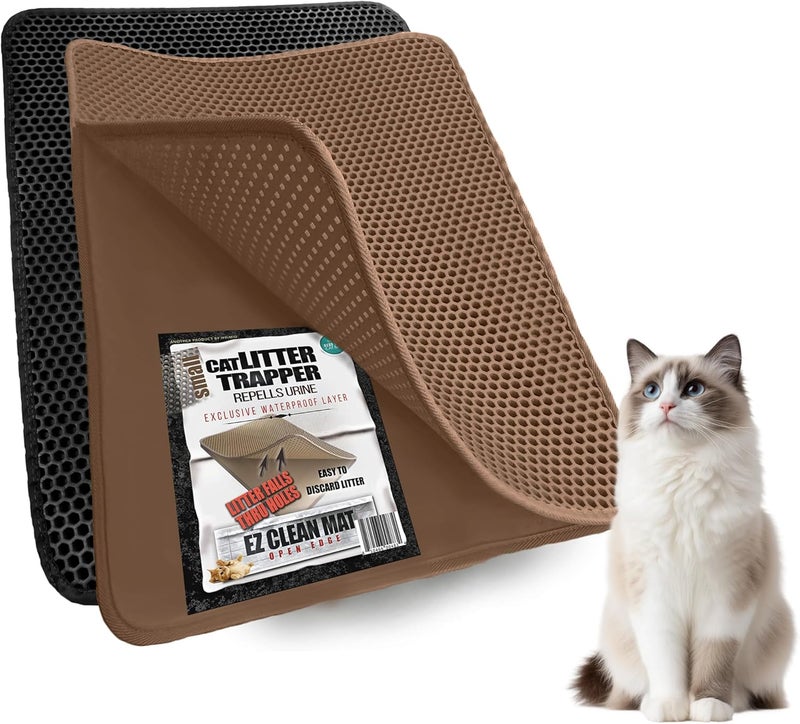 iPrimio Small Cat Litter Trapper by - Litter Mat, EZ Clean Cat Mat, Litter Box Mat Water Proof Layer and Puppy Pad Option. Patented (23"x21" Brown) - Image 1