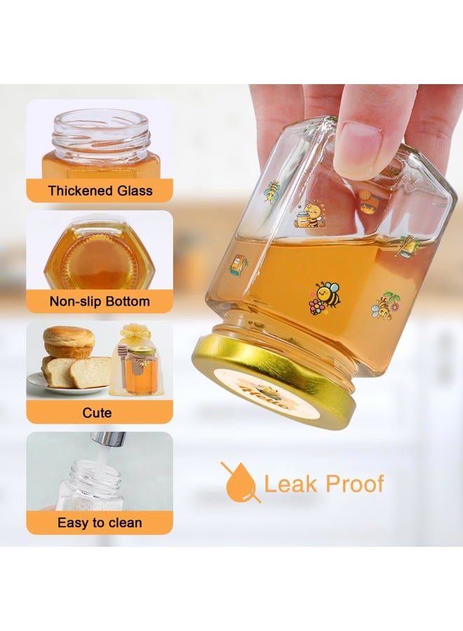 BGraceyy 35 Pack 4 oz Mini Hexagon Glass Honey Jars with Dippers, Gold Lids, Bee Stickers, Bee Charms, Gift Bags & Jute– Empty Small Honey Jars for Party Favors Bulk, Ideal for Baby Showers ＆ Weddings - Image 3