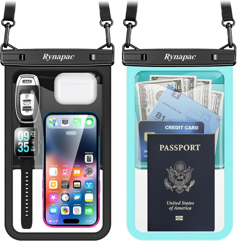 Rynapac 2 Pack Waterproof Phone Pouch - 10in Waterproof Phone Case with Lanyard, IPX8 Cellphone Dry Bag Beach Essentials for iPhone 16 15 14 Pro Max, Galaxy S25 S24 S23 Ultra, Cruise Ship Essentials - Image 1