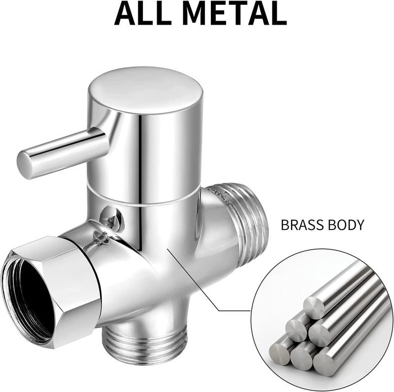 G1/2" Shower Head Diverter Valve, Solid Brass Shower Arm Diverter Valve for Hand Held Showerhead and Fixed Spray Head, 20mm Diameter 3-Way Universal Shower System Replacement Part (Chrome Finish) - Image 4