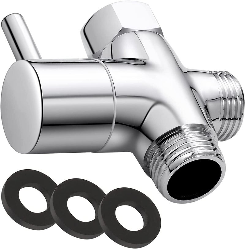 G1/2" Shower Head Diverter Valve, Solid Brass Shower Arm Diverter Valve for Hand Held Showerhead and Fixed Spray Head, 20mm Diameter 3-Way Universal Shower System Replacement Part (Chrome Finish) - Image 1