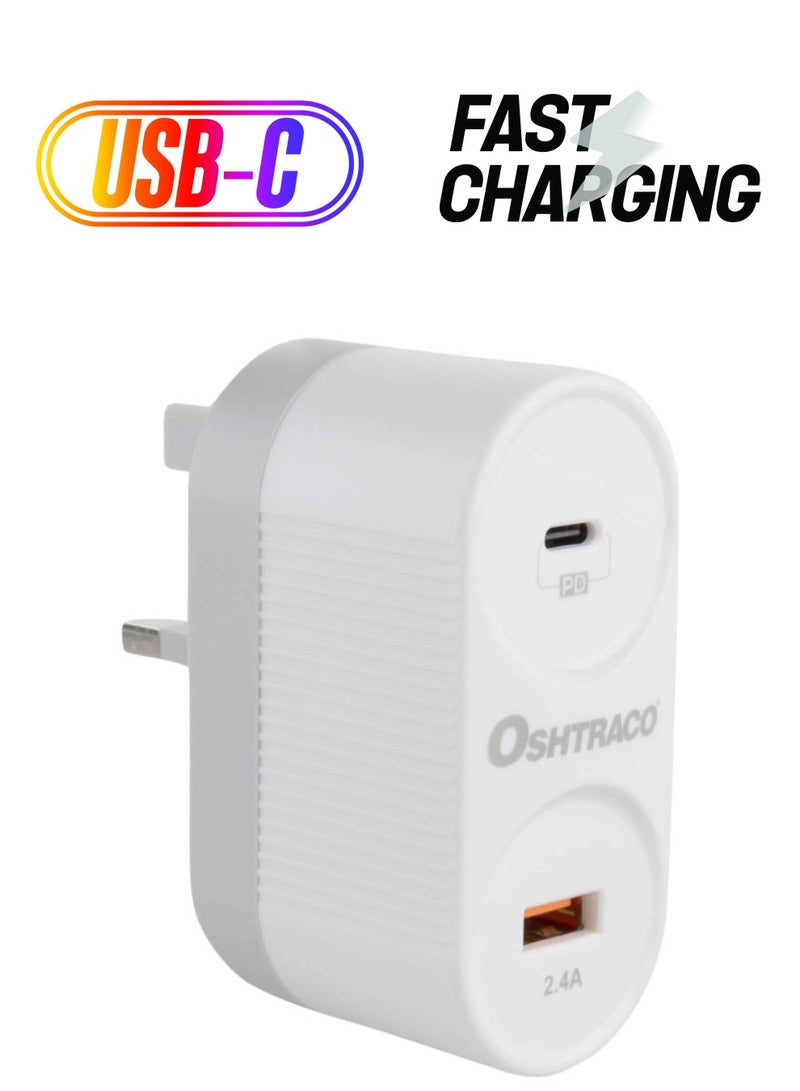OSHTRACO شاحن حائط مزدوج بمنفذي USB من أوشتراكو