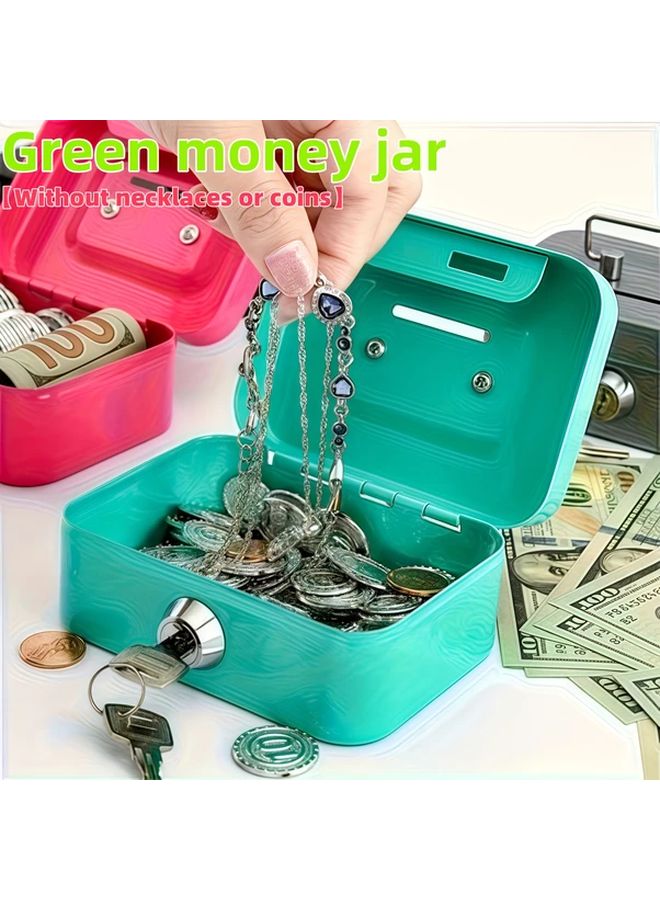 Light Green Heavy Duty Metal Locking Storage Box Secure Money Cash Coin Safe - Image 1