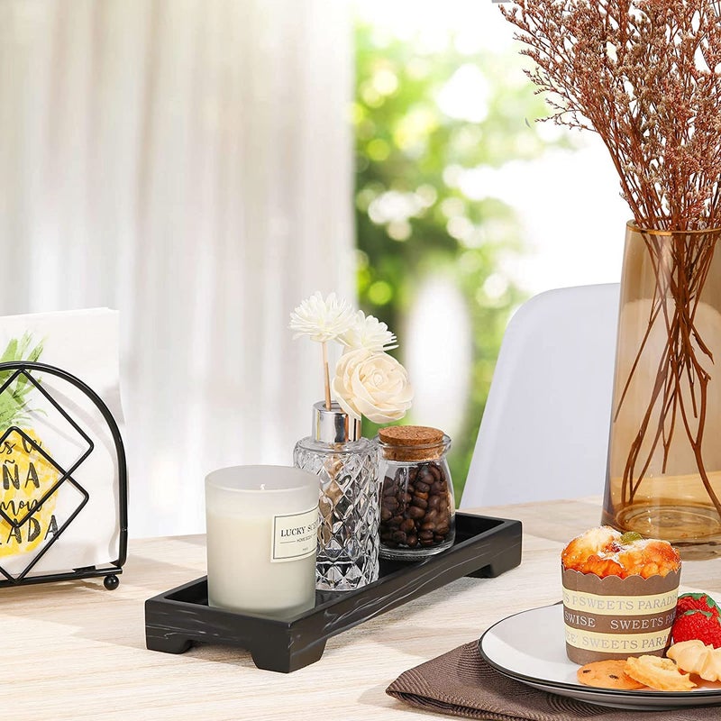 Luxspire Resin Vanity Tray, Bathroom Tray Toilet Tank Storage Tray, 11 x 4 inch Kitchen Sink Trays, Vanity Countertop Organizer for Candles Soap Towel Perfume Holder Jewelry Dish Decor, Ink Black - Image 5