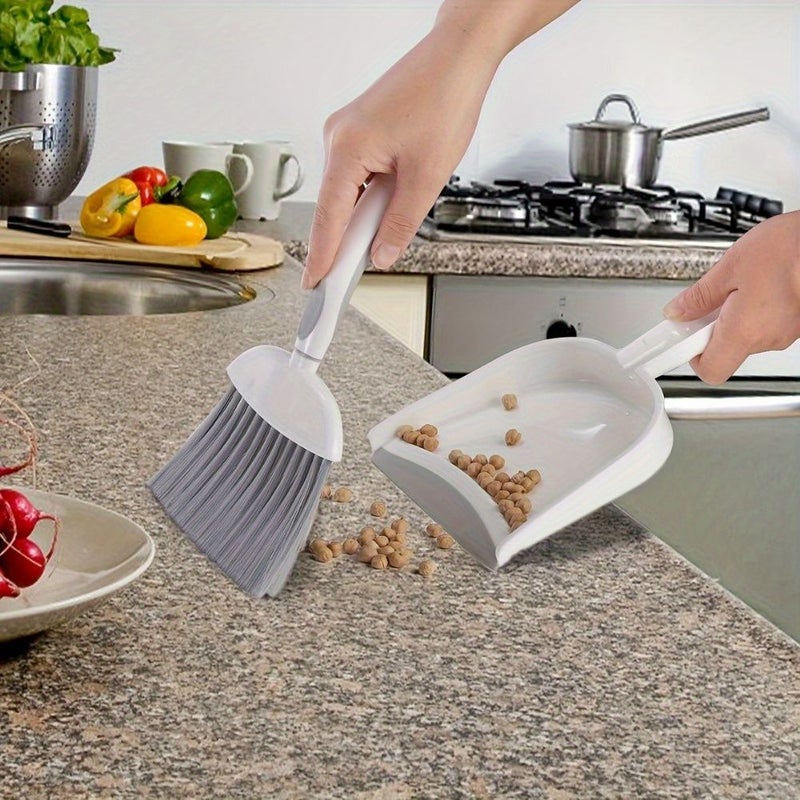 Gray Mini Broom And Dustpan Set For Desk Housekeeping Office Kitchen Pet Nest Car Daily Cleaning Necessity Plastic Whisk Set - Image 1