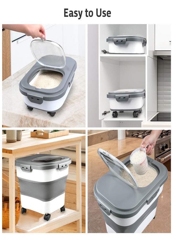 Komzon Rice Storage Containers, Collapsible 20 to 30Lbs Food Storage Bin Dispenser with Rolling Wheel and Clear Airtight Lid, BPA Free Flour, Sugar, Cereal and Dog Cat Pet food Containers - Image 3