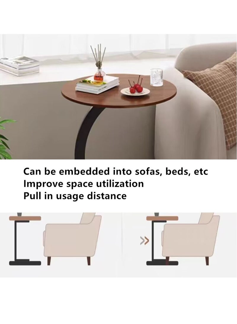 C Shaped End Table,  Modern Side Table Under Sofa, Simplicity Metal and Wood Coffee Table, Living Room Table Corner Table Bedside Table Laptop Side Table for Couch Bedroom Office Sofa Bed - Image 4