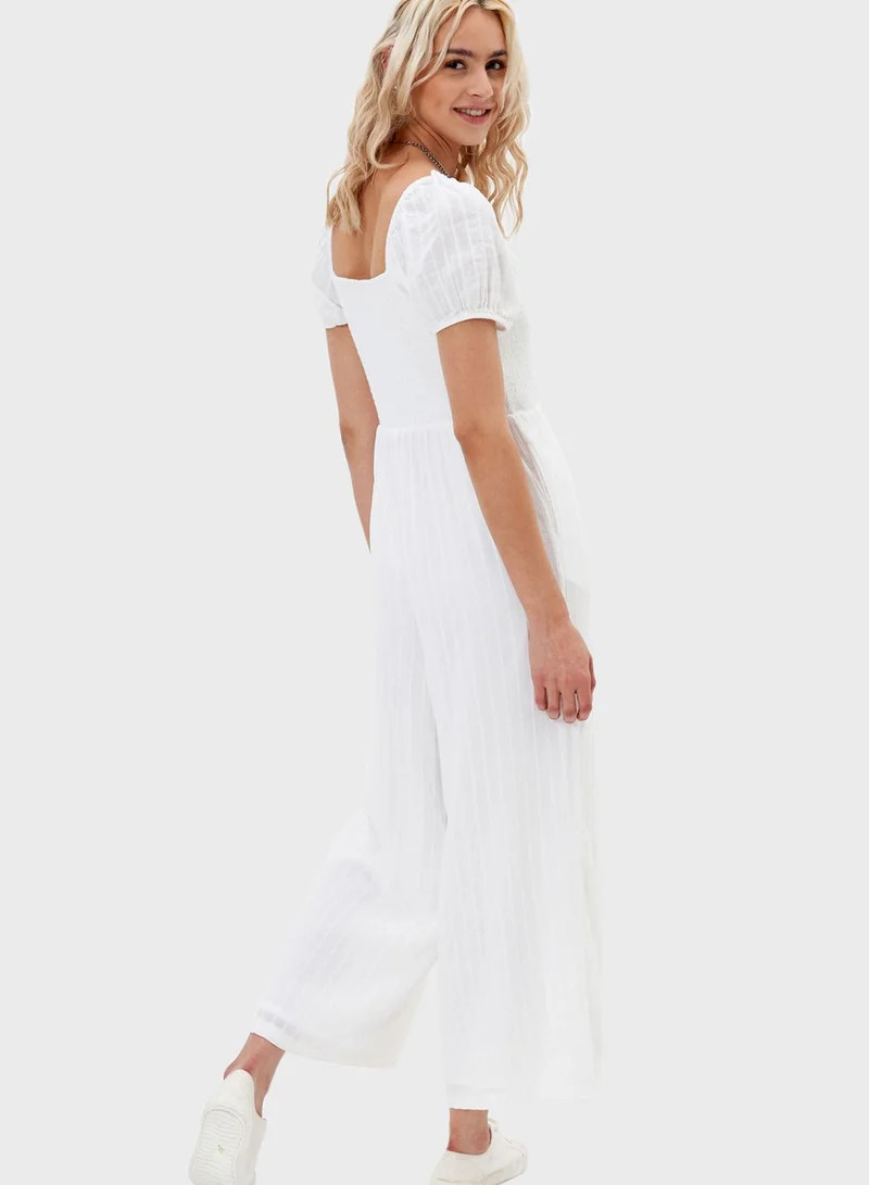 American Eagle Puff Sleeve Wide Leg Jumpsuit