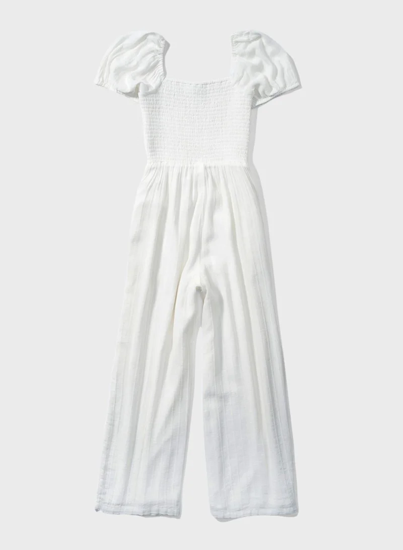 American Eagle Puff Sleeve Wide Leg Jumpsuit