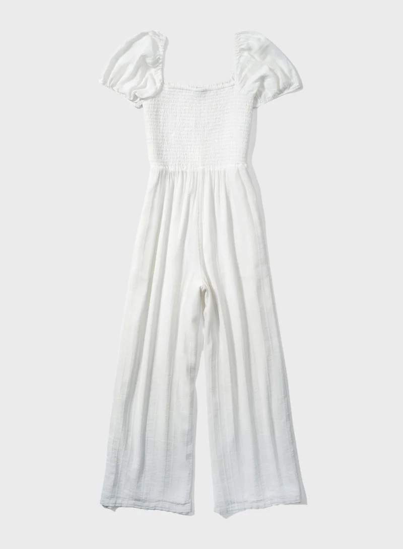 American Eagle Puff Sleeve Wide Leg Jumpsuit