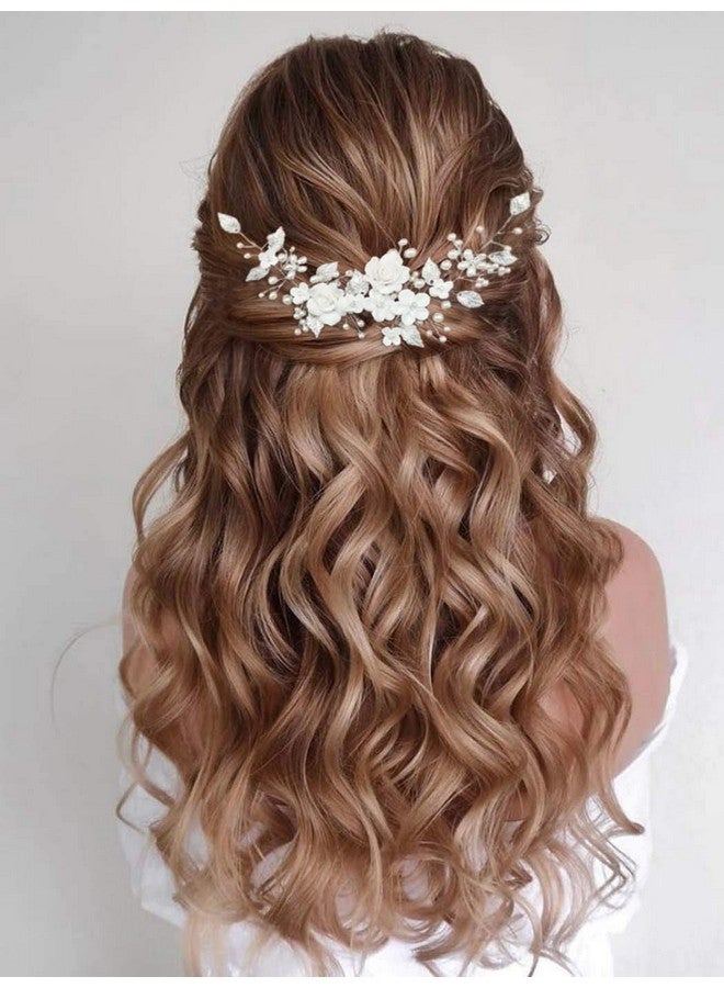 CASDRE Flower Bride Wedding Hair Vine Pearl Bridal Headpiece Leaf Hair Accessories Hair Piece For Women And Girls (A Silver)  - Image 1
