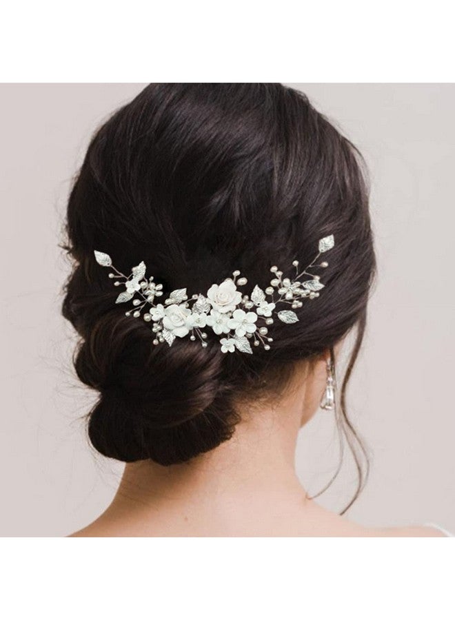 CASDRE Flower Bride Wedding Hair Vine Pearl Bridal Headpiece Leaf Hair Accessories Hair Piece For Women And Girls (A Silver)  - Image 5