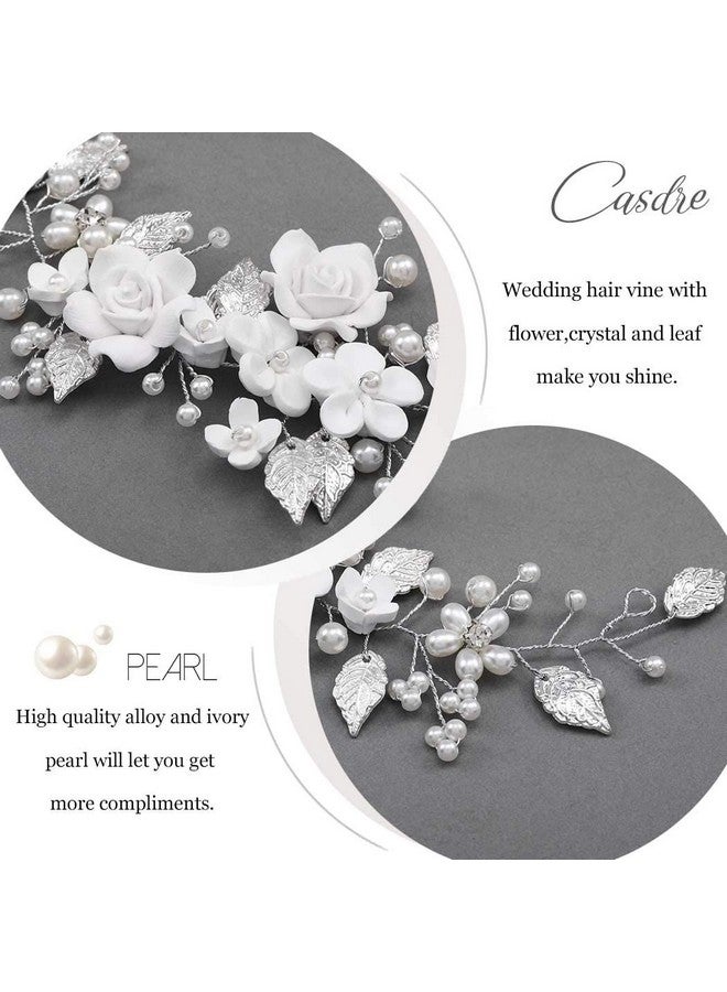 CASDRE Flower Bride Wedding Hair Vine Pearl Bridal Headpiece Leaf Hair Accessories Hair Piece For Women And Girls (A Silver)  - Image 4