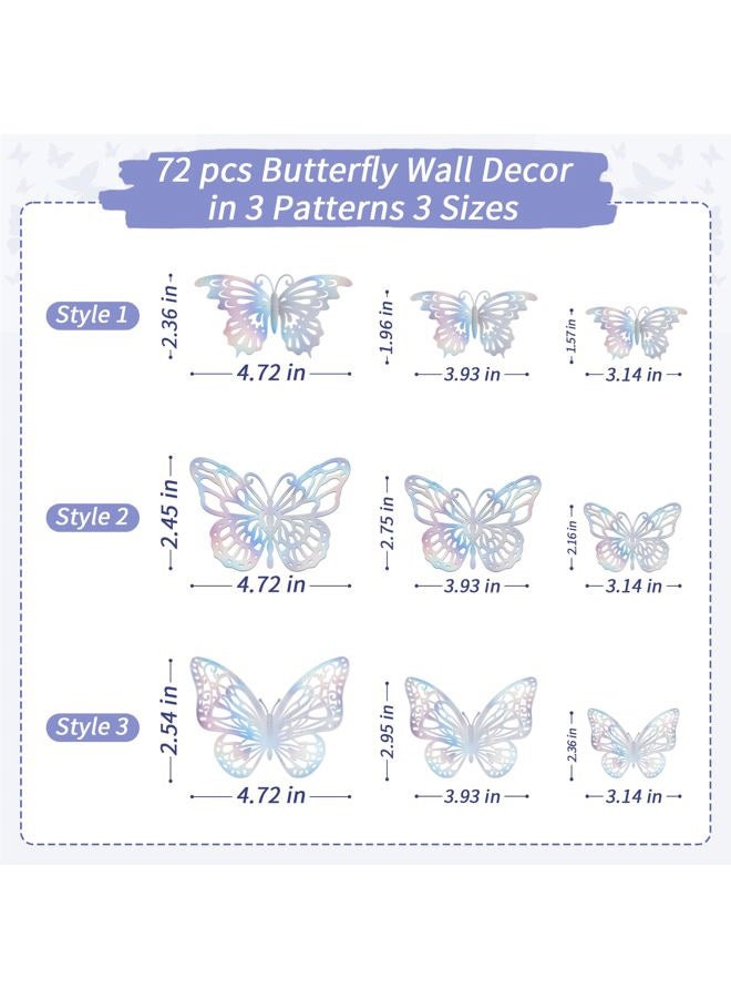 Aixoom 72 PCS Laser Silver Butterfly Decorations, 3D Butterfly Decoration with 3 Styles 3 Sizes, Removable Butterfly Wall Decor Stickers (Laser Silver) - Image 2