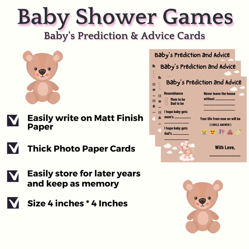 The Decor Cycle The Decor Cycle, Pack of 30, Baby Shower Decoration Items Gift Cards for Games Wishes Prediction Advice Family Members, Teddy Bear Theme, 4x4 Inches  - Image 4