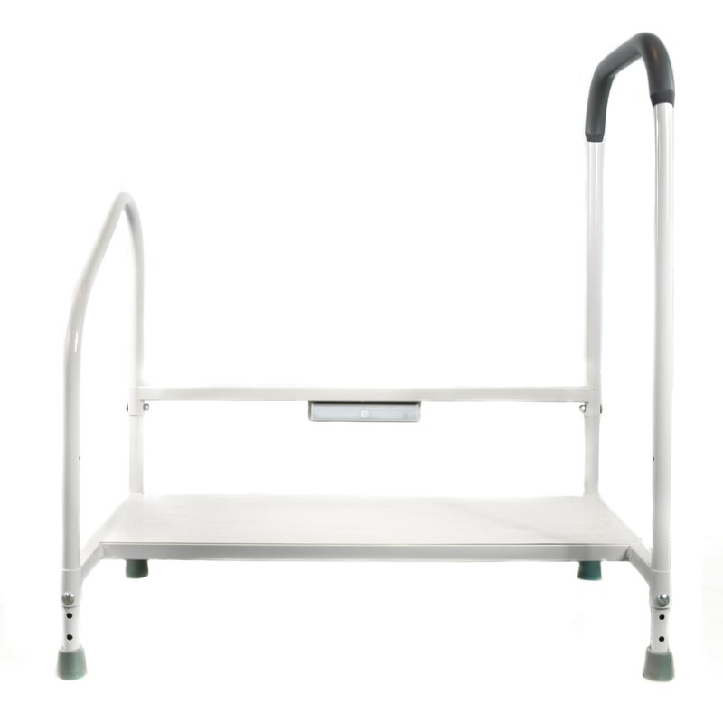 step2bed Step2Bed XL  Bedside Step Stool Bed Climbing Aid for Elderly  Handicapped  LED Light Guided Rails  Adjustable Height Portable Fall Prevention Aid  Stainless Steel  800 lb Capacity White 