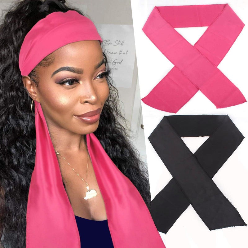 XTREND 2Pcs Edge Laying Scarf for Wigs Fashion Edge Scarf for Lace Front Wig 58 Inch Soft Womens Satin Headband for Makeup Non Slip Hair Wrap Wigs Grip 1pc Pink1pc Black
