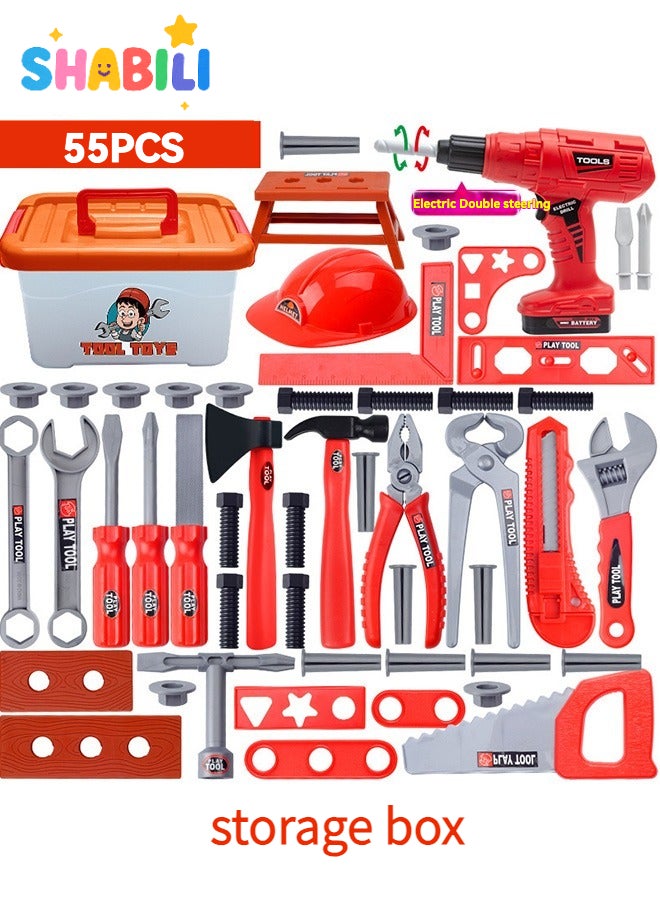 SHABILI Kids Tool Kit Pretend Play Set with Electric Drill – 55-PCS ABS Toolbox with Screws & Bolts, STEM Build-and-Take-Apart Construction Toy, Boost Fine-Motor Skills & Creativity for Boys & Girls Age 3+ - Image 1