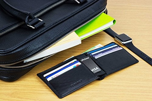 DiLoro Mens Wallet Full Grain Genuine Leather Slim Minimalist Front Pocket Bifold Soft Nappa RFID Protection Black - Image 3