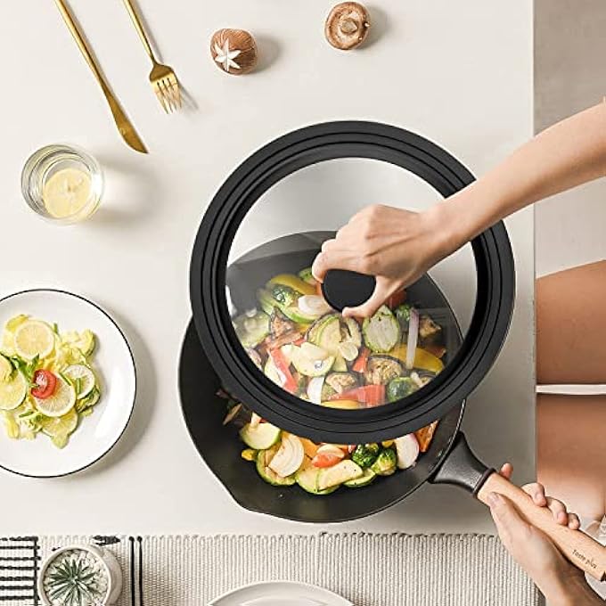 KASTWAVE Universal Tempered Glass Lid For 9511 Inch Pots And Pans  Versatile Silicone Cover For Skillets And Frying Pans Black - Image 3