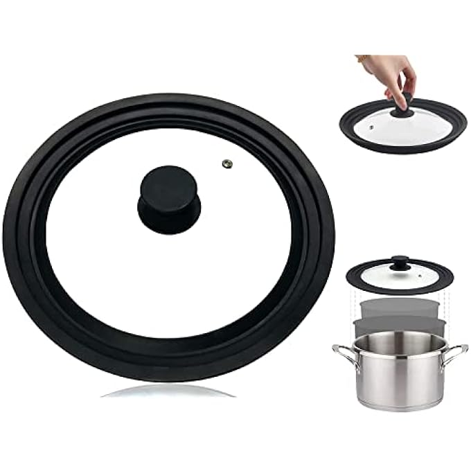 KASTWAVE Universal Tempered Glass Lid For 9511 Inch Pots And Pans  Versatile Silicone Cover For Skillets And Frying Pans Black - Image 1