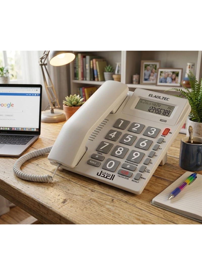 EL-AOLTEC 300BEB Heavy Duty Corded Landline Telephone, Greyish White, with Speakerphone, Caller ID LCD Display, Built-In Calculator, 24 Ringer Melodies - Image 3