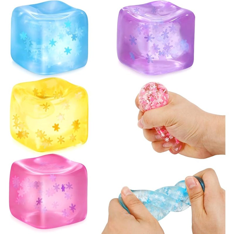 Siwarm Fidget Toy Stress Cube- 4 Pack Sensory Squeeze Toys, Slow Rising Squishy Cube Filled with Thick Substance and Snowflakes Crafts, Anxiety Stress Relief Calming Tool for Adults and Kids - Image 1