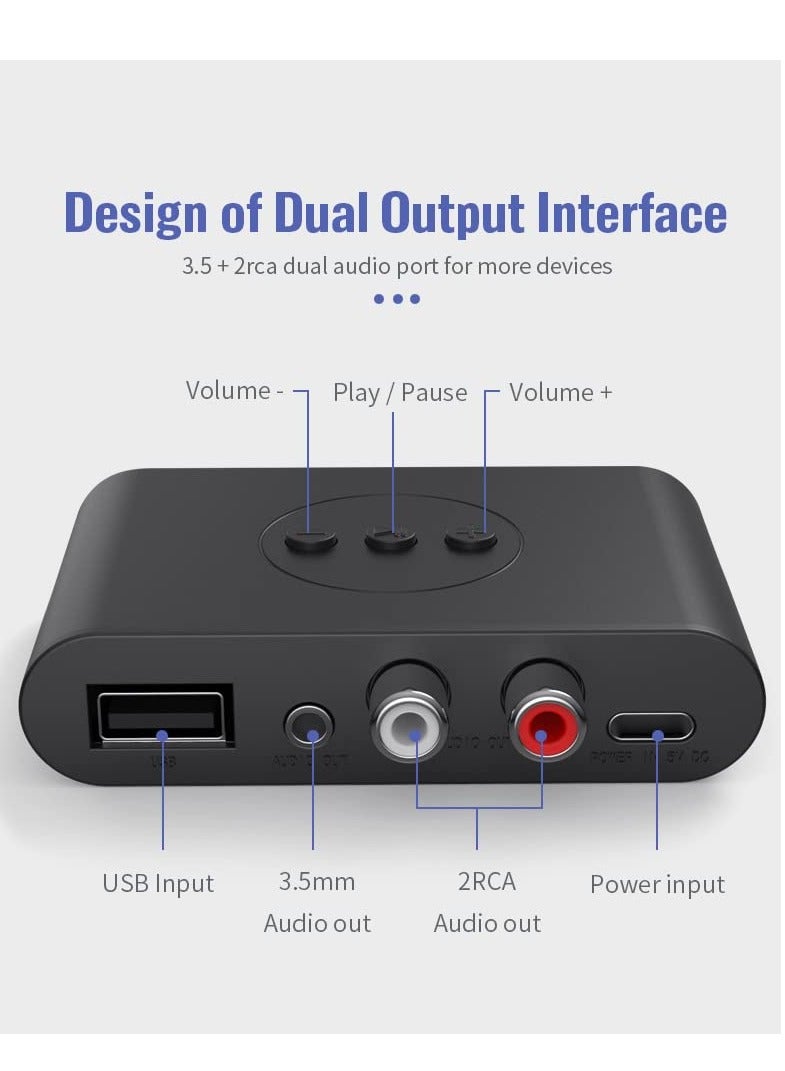 Bluetooth 5.0 Audio Receiver U Disk RCA 3.5mm 3.5 AUX Jack Stereo Music Wireless Adapter with Mic For Car Kit Speaker Amplifier - Image 2