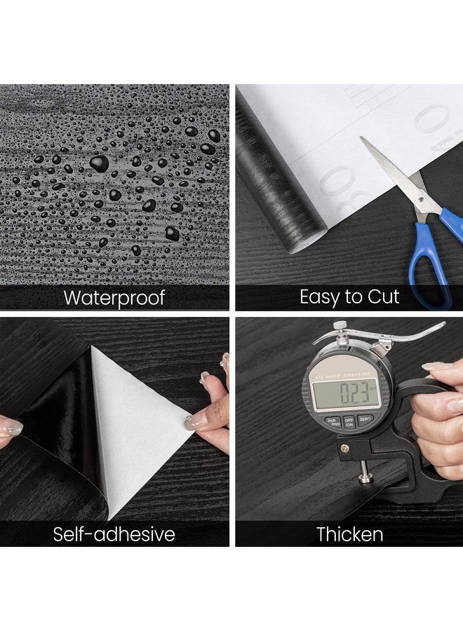 Abyssaly 24 Inch X 196 Inch Black Wood Self Adhesive Paper Decorative Self-Adhesive Film Furniture Real Wood Tactile Sensation Surfaces Easy to Clean - Image 2