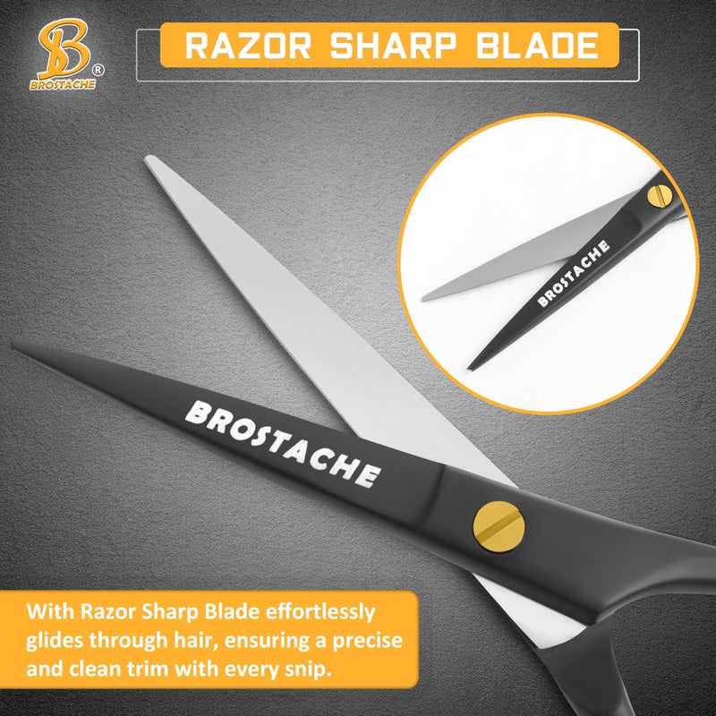 BROSTACHE 5â€ Professional Beard and Mustache Scissors, German Steel Beard Scissors Come with Mustache Comb, Beard Comb and Carrying Pouch. Grooming Scissor for All Facial Hair Scissors (Black) - Image 2