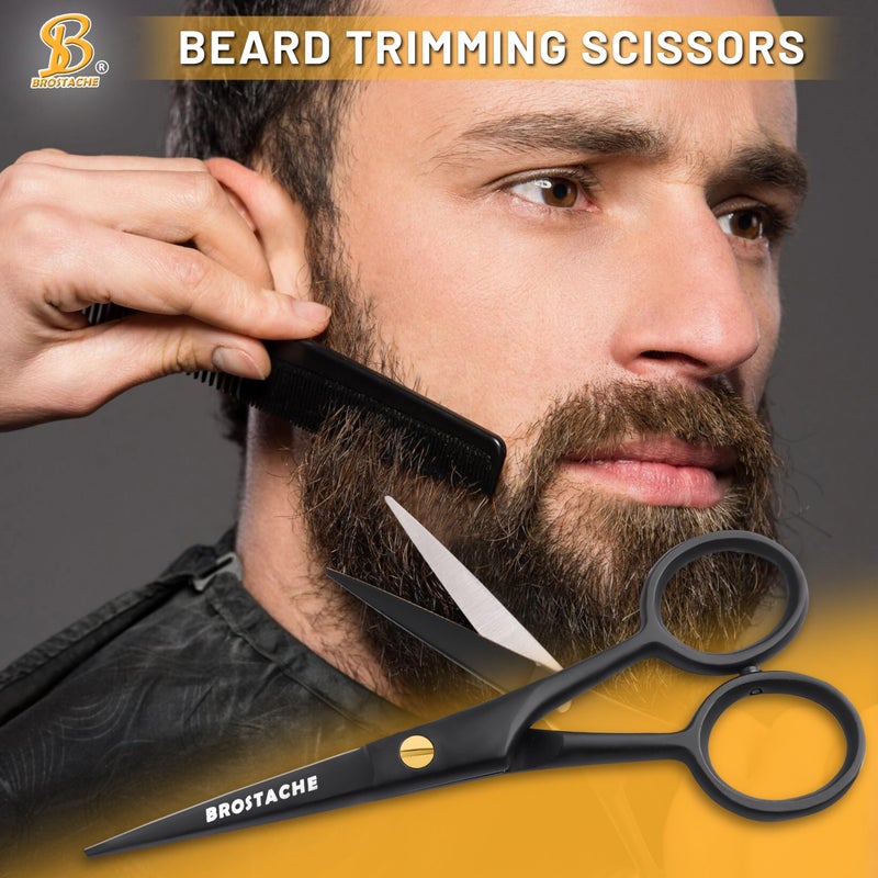 BROSTACHE 5â€ Professional Beard and Mustache Scissors, German Steel Beard Scissors Come with Mustache Comb, Beard Comb and Carrying Pouch. Grooming Scissor for All Facial Hair Scissors (Black) - Image 5