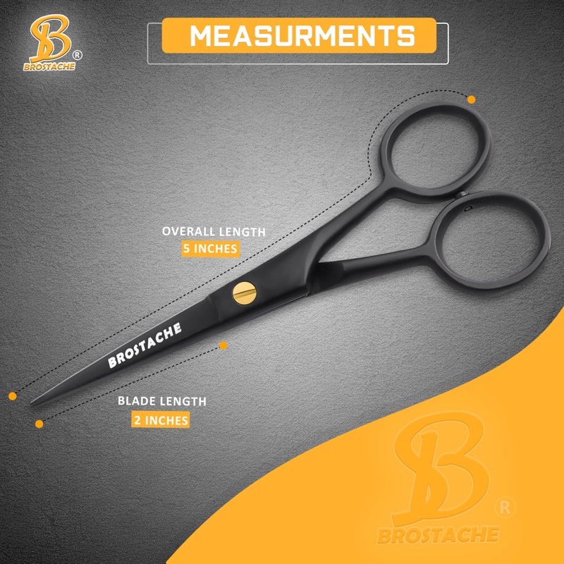 BROSTACHE 5â€ Professional Beard and Mustache Scissors, German Steel Beard Scissors Come with Mustache Comb, Beard Comb and Carrying Pouch. Grooming Scissor for All Facial Hair Scissors (Black) - Image 3
