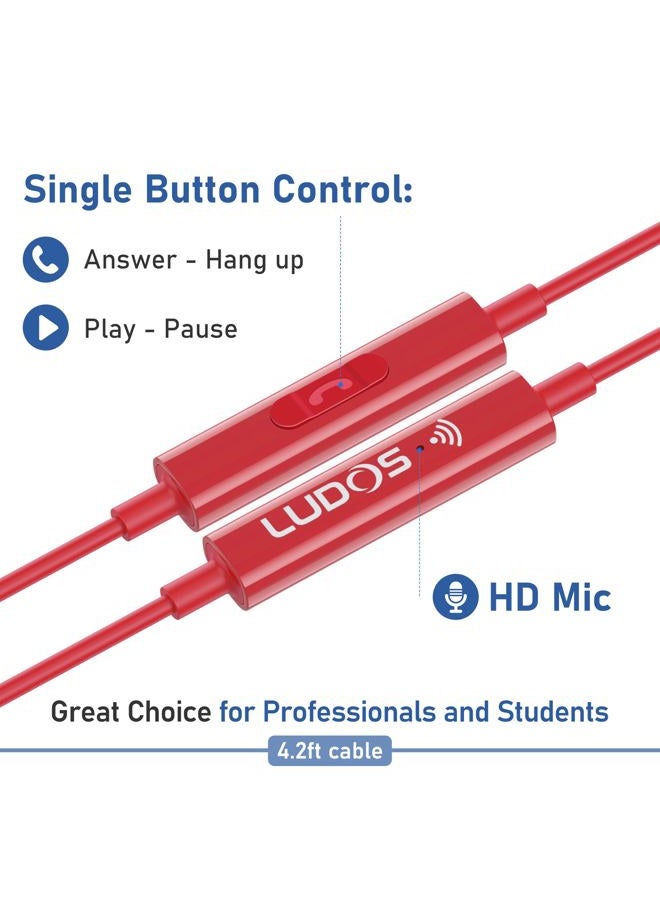 Ludos Ferox USB C Headphones, 5 Year Warranty for iPhone 15 Pro Max Plus Samsung Galaxy S23 Ultra S22 S21 FE S20 A53 A54, USB Type C Earphones with Microphone In-Ear with Cable for iPad Pro - Red - Image 4