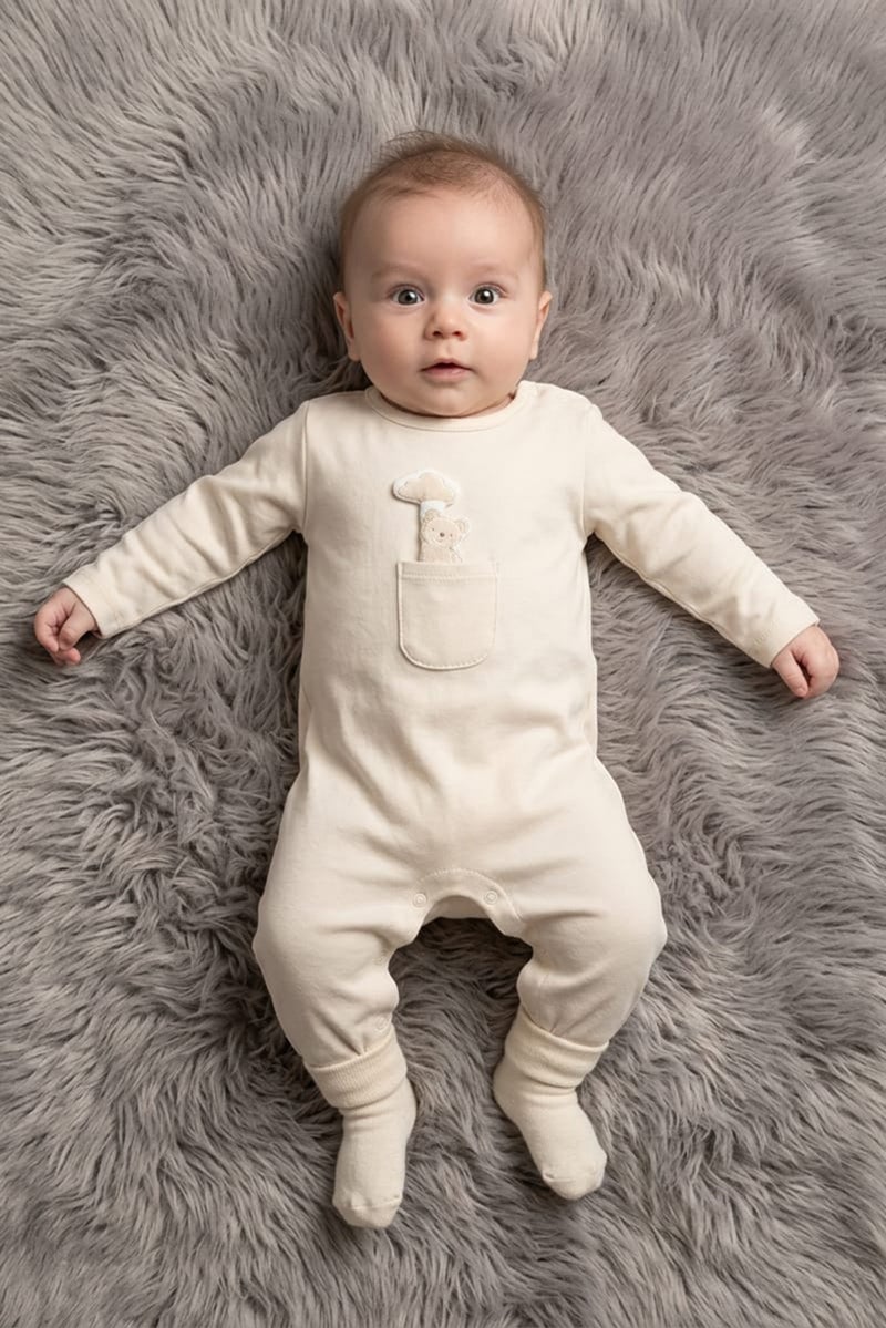 Rock-A-Bye Baby Boutique Toddlers Girl Graphic Print Long Sleeve Rompers With Padded Hanger, Beige - Image 1