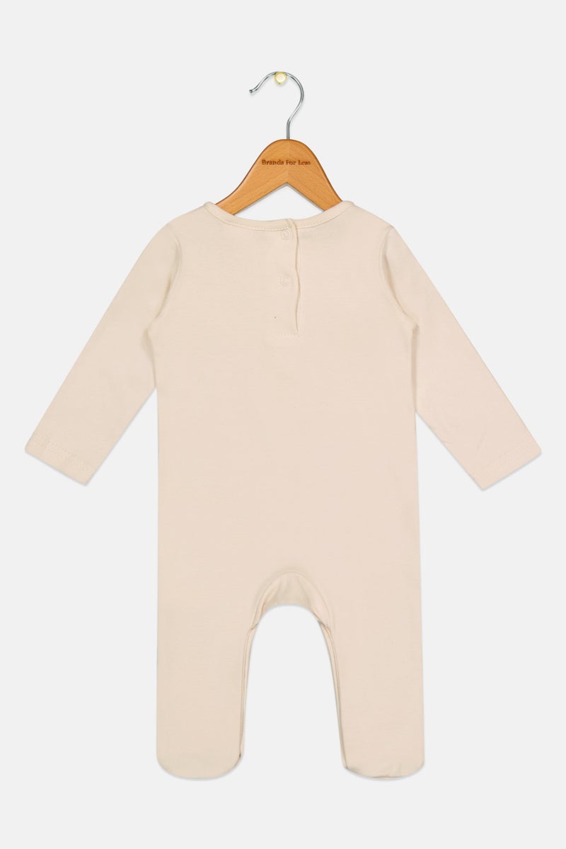 Rock-A-Bye Baby Boutique Toddlers Girl Graphic Print Long Sleeve Rompers With Padded Hanger, Beige - Image 3