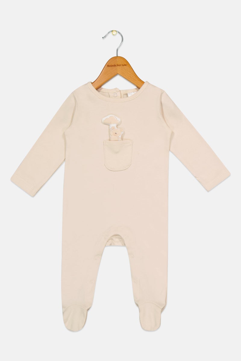 Rock-A-Bye Baby Boutique Toddlers Girl Graphic Print Long Sleeve Rompers With Padded Hanger, Beige - Image 2