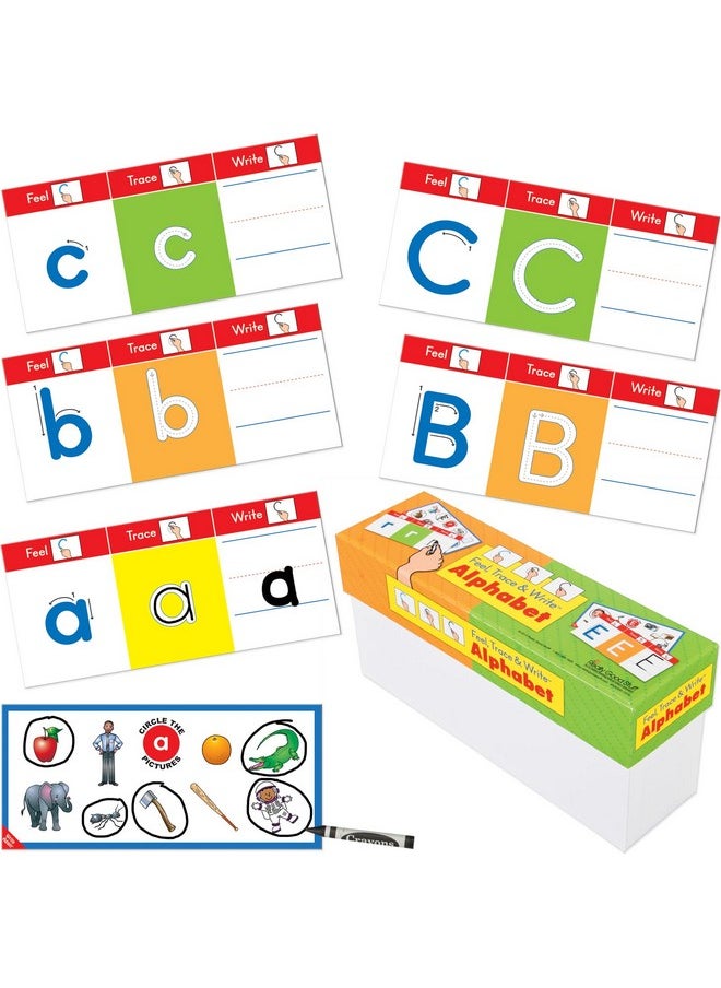 Really Good Stuff Feel, Trace And Write Alphabet Cards And Dry Erase Crayons - Boxed Set With 52 Laminated Letter Cards And 4 Dry Erase Crayon - Grades Pre-K - 1, Classroom Essentials  - Image 1