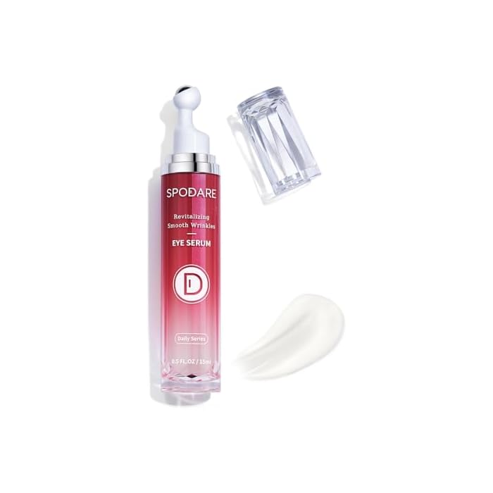 SPODARE Eye Serum, Dark Circles Under Eye Treatment with Caffeine and Retinol, Hyaluronic Acid, Niacinamide and Peptides for Puffiness, Fine Lines and Wrinkles, 360° Massage Ball, 0.5 fl oz