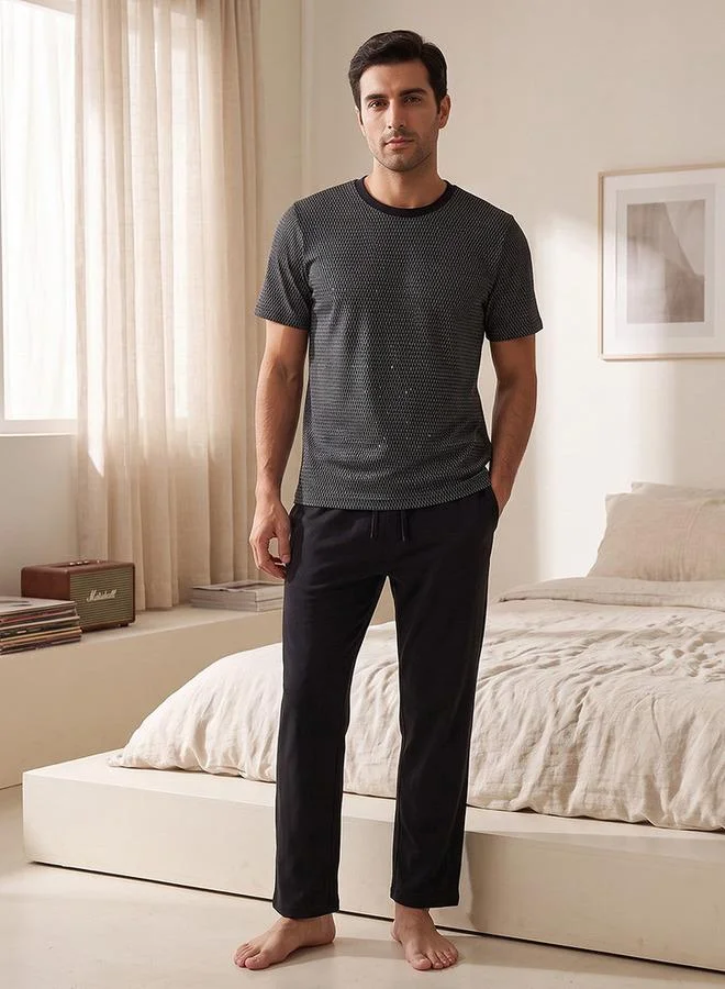 Splash FAV BLACK Innerwear Geometric Print T-shirt & Pants for Men | Best Price UAE