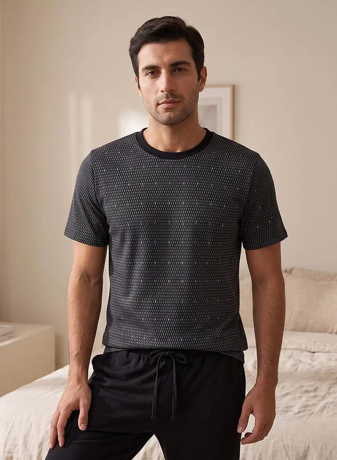 Splash FAV BLACK Innerwear Geometric Print T-shirt & Pants for Men | Best Price UAE