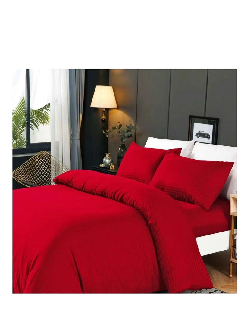 BAIG Stripe 6-Piece  King Size, fixed Duvet Set, Fitted bedsheet 4Pcs Pillowcases - Comforter 220x240cm Red 