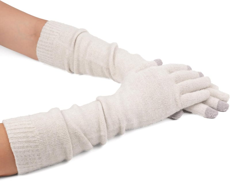 F Flammi Flammi Women Knit Long Gloves Touchscreen Wool Blended Arm Warmers with Fingers Winter Warm Gloves - Image 1
